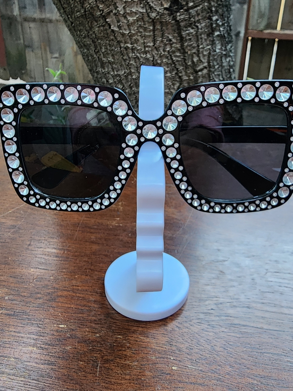 Oversized Retro Rhinestone Embellished Square Sunglasses Black Bling